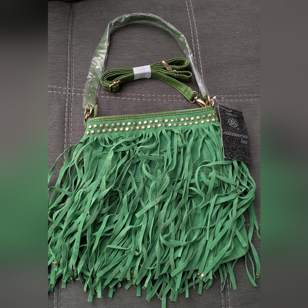 Green Fringe Women's Bag Crossbody Purse Faux Leather Strap